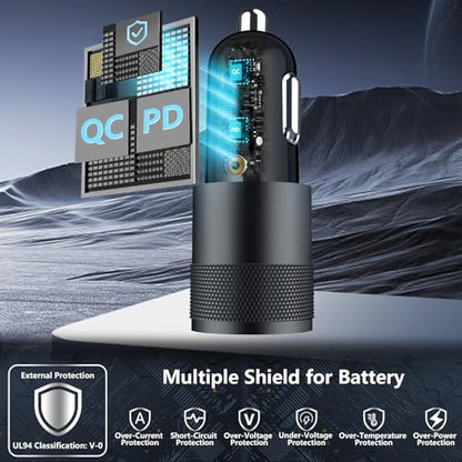 Apple MFi Certified iPhone Car Charger, 52.5W PD/QC3.0 USB-C Car Charger - color: Charcoal Black