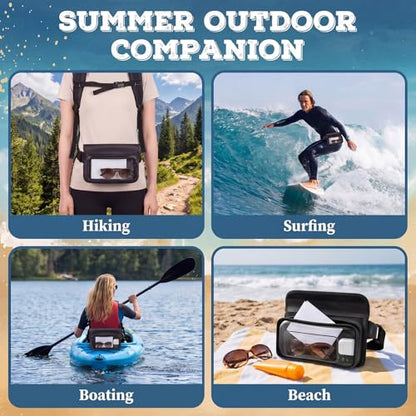 Ipx8 Waterproof Fanny Pack, 1 Pack Floating Waterproof Phone Pouch Touchscreen Dry Bag with Adjustable Waist Strap for Beach, Swimming, Kayaking, Boating, Fits Phones up to 8.5"(Black) - color: Black