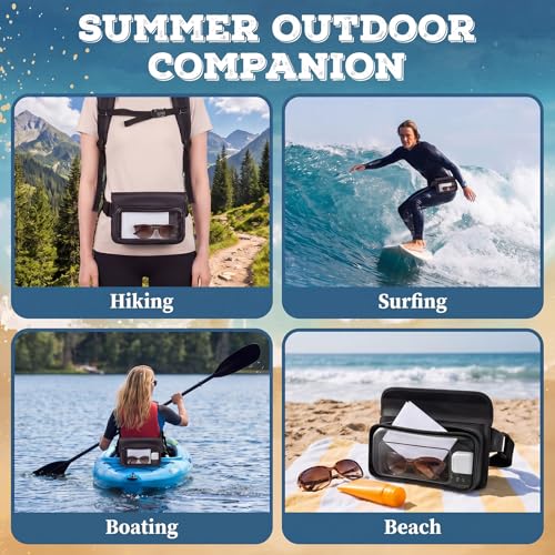 Ipx8 Waterproof Fanny Pack, 1 Pack Floating Waterproof Phone Pouch Touchscreen Dry Bag with Adjustable Waist Strap for Beach, Swimming, Kayaking, Boating, Fits Phones up to 8.5"(Black) - color: Black