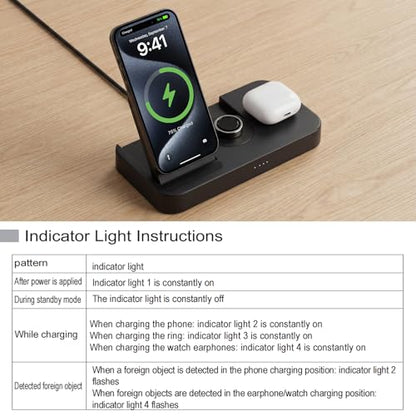 4 in 1 Charging Station for Oura Ring Gen 3 Charger (Oura Ring Charger NOT Included), 15W Fast Magnetic Charger for iPhone, Apple Watch, AirPods, Wireless Charger for Samsung Galaxy