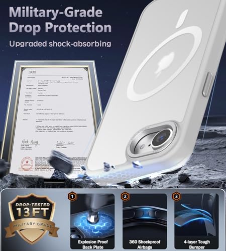 Newfuture Designed for iPhone 17e Case & iPhone 16e Case with Magnetic [13 FT Military Drop Protection] [Compatible with Magsafe] Translucent Shockproof with Anti-Fingerprint Phone Case, Frosted White | Military Drop Protection, Slim Matte Anti-Fingerprin