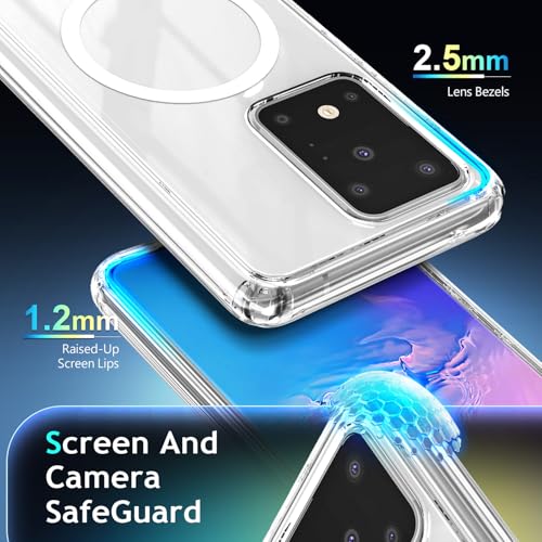 YZB Magnetic for Samsung Galaxy S20 Ultra Case, Clear | Compatible with MagSafe | Slim Fit Lightweight Shockproof, Military-Grade Protection, Yellowing Resistant Scratch-Resistant Back - color: Crystal Clear, size: Galaxy S20 Ultra
