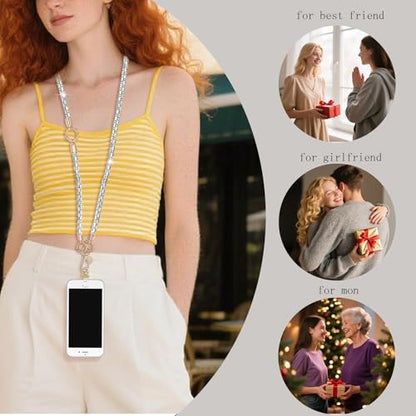 Crystal Phone Lanyard Crossbody Adjustable Rhinestone Anti-Theft Phone Strap Crossbody Cell Phone Neck Strap for Women - color: Ab White