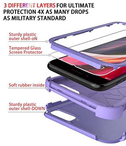 Diverbox Designed for iPhone SE case with Screen Protector Heavy Duty Shockproof Shock-Resistant Cases for Apple iPhone se Phone 2022/2020 Release (Purple) - color: Purple