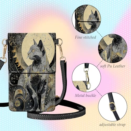Small Crossbody Bags for Women Touchscreen Cell Phone Bag Cross Body Purses with adjustable Strap,Gifts For Teenage Girls - color: Wizard Cat