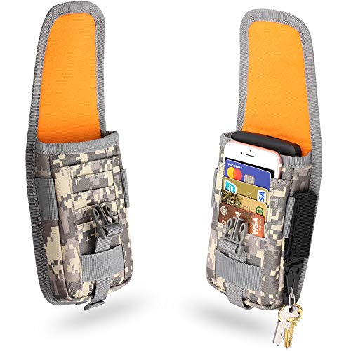 WYNEX Tactical Phone Pouch Molle, Phone Blet Holder Fit 4.0-6.7" Screen | Cellphone Holster with 2 compartmen & Card Organizer, Include Tactical Gear Clip, 1000D Nylon - color: GreyMC