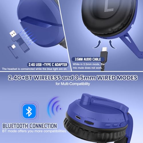 WolfLawS Wireless Gaming Headset with Mic for PS5 PC PS4, Navy Blue - color: Navy Blue