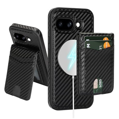 SkyEagle Compatible with Magsafe 2 in 1 Detachable Google Pixel 9a Wallet Case with Card Holder,Women Men Magnetic PU Leather Phone Case RFID Blocking Flip Kickstand Credit Slots,Carbon Black - color: Carbon Black, size: Google Pixel 9a