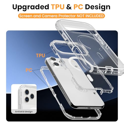 Follaroma Magnetic for iPhone 17 Pro Case,Heavy Duty Phone Cases,Clear,6.3" | Compatible with MagSafe, Heavy Duty Shock proof Protection, Military-Grade Anti-Drop, Dual Layer Transparent Protective Cover - color: Clear, size: iPhone 17 Pro 6.3''