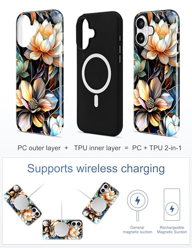 Magnetic Flower Phone Case for iPhone 17 Pro, White Lotus | Compatible with MagSafe, Cute Stained Glass Floral Aesthetic, TPU and PC Shockproof Protective Phone Cover for Women Girls - color: White Lotus