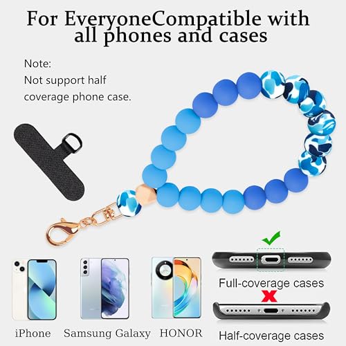 Silicone Beaded Phone Wrist Strap for Women, Elastic Wristlet - color: Dark Blue