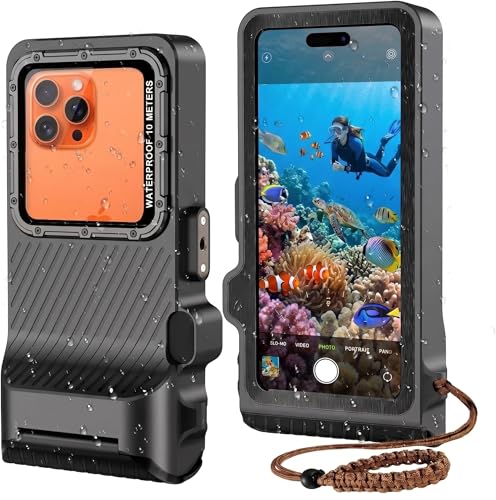 Diving Phone Case for iPhone 17 16 15 14 13 Pro Max Galaxy S25 S24 S23 Ultra, 50ft/15m Professional Waterproof Underwater Case with Real Touchscreen, Universal Camera Housing for Snorkeling (Black) - color: Black