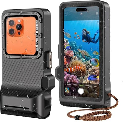 Diving Phone Case for iPhone 17 16 15 14 13 Pro Max Galaxy S25 S24 S23 Ultra, 50ft/15m Professional Waterproof Underwater Case with Real Touchscreen, Universal Camera Housing for Snorkeling (Black) - color: Black