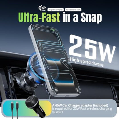 25W Cooling Magnetic Wireless Car Charger Air Vent Phone Holder