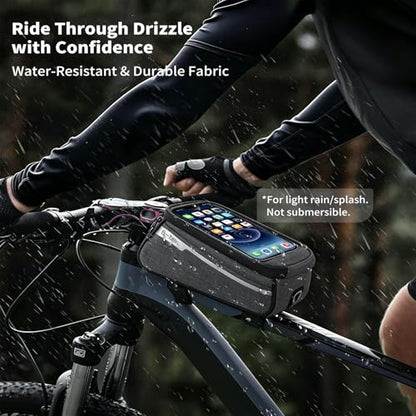 ZNH Bike Handlebar Bags - Bicycle Phone Front Frame Bag Bike Accessories | Sensitive Touch Screen Mount Cycling Pouch Waterproof & Quick Release with 1L Storage for Phone Under 7" Top-opening Design