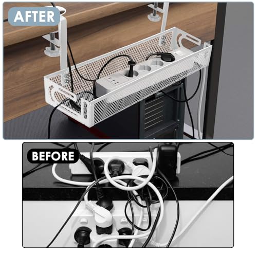 Cable Management, 2 Pack Cable Management Under Desk, Cable Tray - color: White, size: 15.3''+15.7'' (2 Pack)