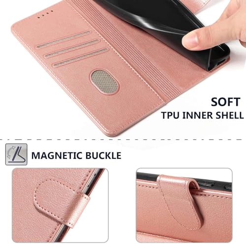 for Galaxy A17/A16 5G Phone Case Wallet RFID Blocking (Rose Gold) | Premium PU leather, card holder/cash slots, protective flip cover for Samsung Galaxy A17/A16, magnetic closure, kickstand - color: Rose Gold