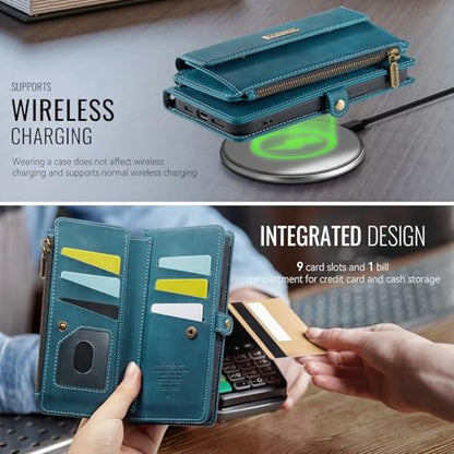 Wallet Case for iPhone 12 Pro Max – RFID Blocking PU Leather Phone Case with Card Holder, Zipper Pocket, Kickstand, Magnetic Closure, Shoulder & Wrist Strap, Blue Green - color: Blue Green, size: iPhone 12 Pro Max