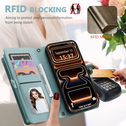for iPhone 17 Pro Wallet Case, Detachable Magnetic Phone Case,Faux Leather Strap Wallet,with RFID Blocking，Zipper Card Holder，Shoulder Straps (Blue) - color: Blue, size: iPhone 17 Pro