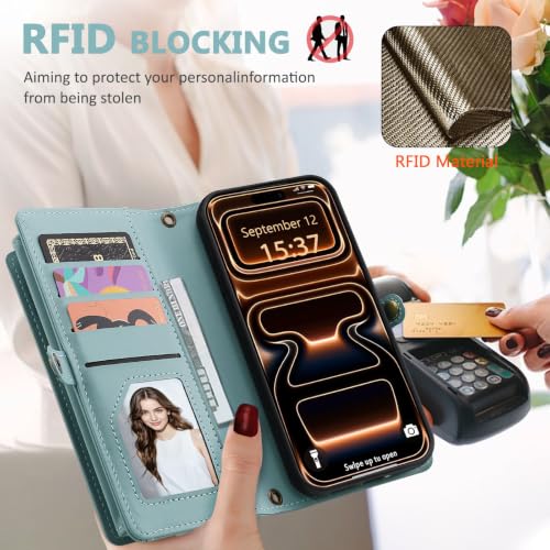 for iPhone 17 Pro Max Wallet Case, Detachable Magnetic Phone Case,Faux Leather Strap Wallet,with RFID Blocking，Zipper Card Holder，Shoulder Straps (Blue) - color: Blue, size: iPhone 17 Pro Max