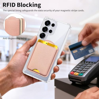 Magnetic Wallet for Samsung Galaxy S26 S25 S24 Series, Fold 8 Ultra with Magsafe Case, for iPhone 17-12 Series, RFID Blocking Leather Magnetic Card Holder | Holds 3 Cards | Rose Gold - color: Rose Gold