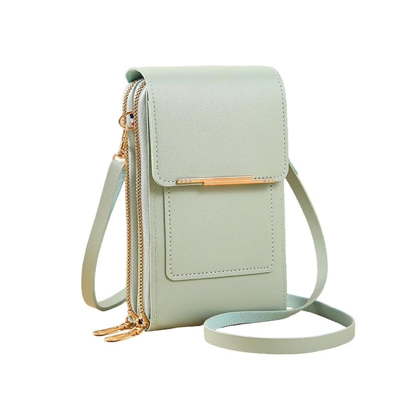 Small Touchscreen Phone Crossbody Bag for Women – Anti-Theft, RFID Blocking, Waterproof Leather Messenger Purse - color: Green