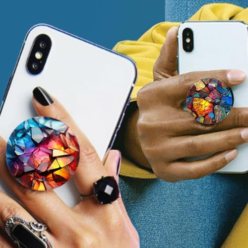 (6 Pack) Collapsible Cell Phone Grip for Smartphones,Expanding Cellphone Holder for Phone - Colorful Stone
