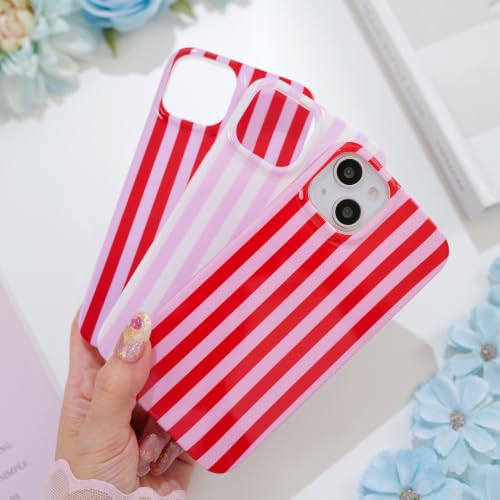 Striped case for iPhone 13/14 Red/Pink | Aesthetic Striped，Full Protection Soft TPU，will not peel, fade or rub off ，Kawaii Cute Phone Case for Women Girls - color: Imd Striped Red/Pink