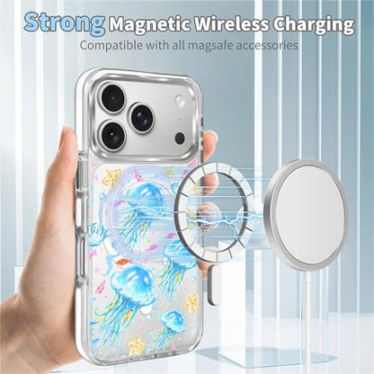 VisEnt Clear Case for iPhone 17 Pro, Magnetic Phone Case, Transparent Slim Cover, Military Grade Protection, Shockproof, Anti-Yellowing, Scratch Resistant, Blue Jellyfish Ocean - color: Blue Jellyfish Ocean, size: Iphone 17 Pro