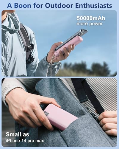 50000mAh Portable Charger Power Bank, PD 30W Fast Charging - color: Pink