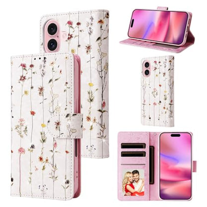 UEEBAI Wallet Case for iPhone 17, PU Leather Phone Cover Kickstand RFID Blocking Flip Case Card Slots Wrist Strap Relief Engraved Pattern Magnetic Closure Flower Folio Wallet, Vine - color: Vine, size: iPhone 17