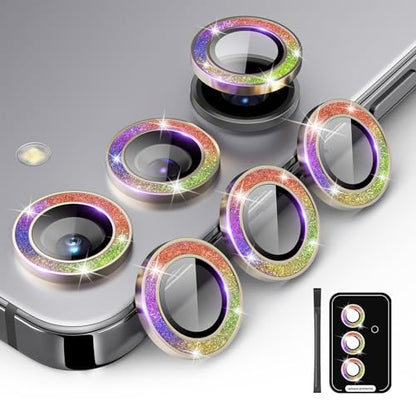 Compatible for Galaxy S25 Plus Camera Lens Protector Glitter Individual Aluminium Alloy Ring 9H Tempered Glass Bling Camera Cover for Samsung Galaxy S25 Plus Glitter Colorful