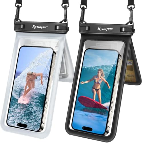 Rynapac IPX8 Double Space Waterproof Phone Pouch up to 8.5", 2 Pack | Face Unlock, Touchscreen, Underwater Photography, for iPhone 17 16 15 14 Pro Max, Includes Lanyard, Beach Cruise Essentials - color: Black & Clear