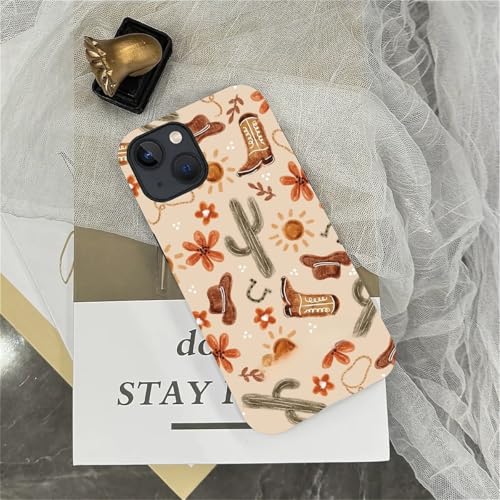 ZHEGAILIAN Case Compatible with iPhone 15 Plus,Denim Boots Cactus Design Phone Case,Matte Mixed Double-Layer Hard Shell+Soft Silicone TPU Shock Protective - color: Denim boots cactus, size: iPhone 15 Plus