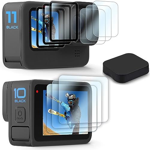 FiTSTILL Screen Protector[9 PCS] for Go Pro Hero 12/11/10/9 Black,Ultra Clear Tempered Glass Back Screen Protector + Tempered Glass Lens Protector + Front Screen Protector - 3 Packs + Lens Cover - size: For Go Pro hero 12/11/10/9 black