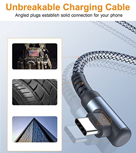 USB to USB C Cable Right Angle 3.1A Fast Charging Carplay 2-Pack 15ft Grey - color: grey, size: 15ft+15ft