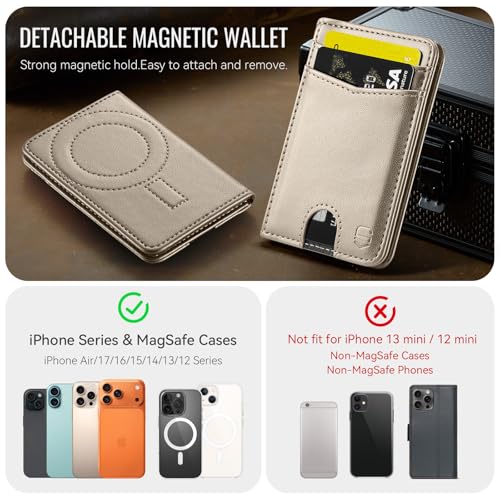 Strapurs Strong Magnetic Wallet Card Holder for MagSafe Phones and Cases, PU Leather Detachable Phone Wallet with 6 Card Slots RFID Blocking for iPhone 17/16/15/14/13/12/Pro/Max/Plus – Desert Titanium - color: Desert Titanium