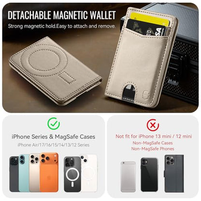 Strapurs Strong Magnetic Wallet Card Holder for MagSafe Phones and Cases, PU Leather Detachable Phone Wallet with 6 Card Slots RFID Blocking for iPhone 17/16/15/14/13/12/Pro/Max/Plus – Desert Titanium - color: Desert Titanium
