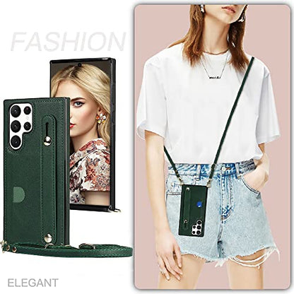 CCSmall Crossbody Case for Samsung Galaxy S23 Ultra w Card Holder KB Green - color: Green, size: Galaxy S23 Ultra
