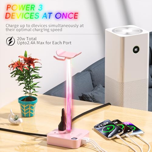 cozoo Headphone Stand with Charger, USB C, Gifts for Gamers Men, Pink Pro - color: Pink Pro