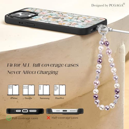 pcgaga Pearl Beaded Phone Charm, Phone Wrist Strap, Handmade Bracelet Straps, Anti-Lost Lanyard Wrist Chain for Airpods Women Girls Gift - color: Purple Dream
