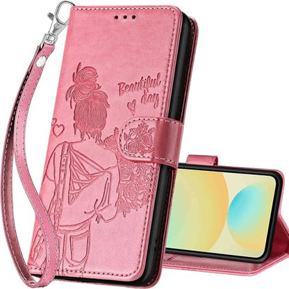 for Samsung Galaxy S24 FE Wallet case, Pink-Girl | 3 Card Holders, Kickstand, Shockproof TPU Shell, PU Leather, Magnetic Closure, Protective Flip Folio Cover, Women - color: 1