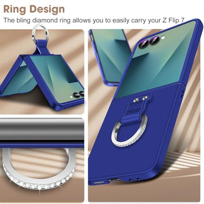 Z Flip 7 Case for Samsung Galaxy Z Flip7 5G, Ring Case for Women Silky Touch Slim Hard PC Matte Back Cover Ultra Thin Z Flip 7 Phone Case Anti-Scratch Protective Cases for Samsung Z Flip 7 5G (Blue) - color: Blue