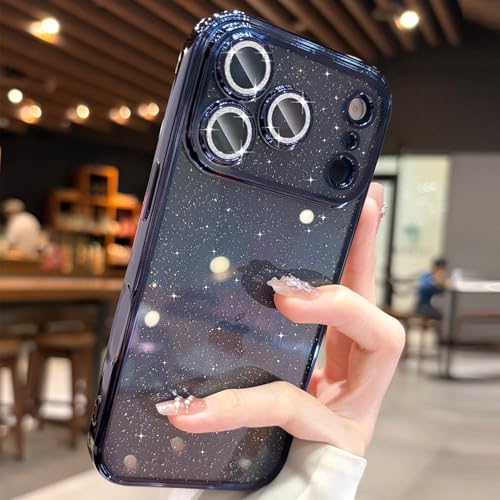 Glitter Case for iPhone 17 Pro Max,Clear 17 Pro Max Case Built in Shiny Camera Lens Protector Women Girly Sparkly Bling Back Panel Luxury Plating Soft TPU Shockproof Protective Phone Cover 6.9",Blue - color: Blue, size: For iPhone 17 Pro Max 6.9"