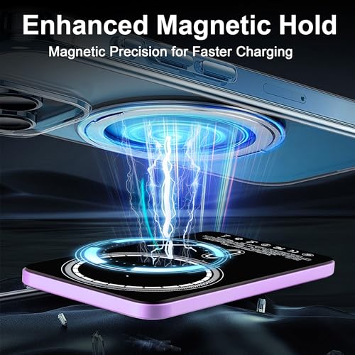 Magnetic Portable Charger 5000mAh, 15W Ultra Slim Wireless Portable Charger, Fast Charging for iPhone 17/16/15/14/13/12 Pro/Pro Max/Plus, Metal Shell, USB-C Cable to Charge Other Phones (Purple) - color: Purple