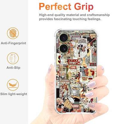 Case for iPhone 17 with Superhero Design,Cartoon Comic Pop Culture Art Collage,Clear Soft TPU Bumper Phone Cover,6.3"(Hero,17) - color: Hero, size: iPhone 17