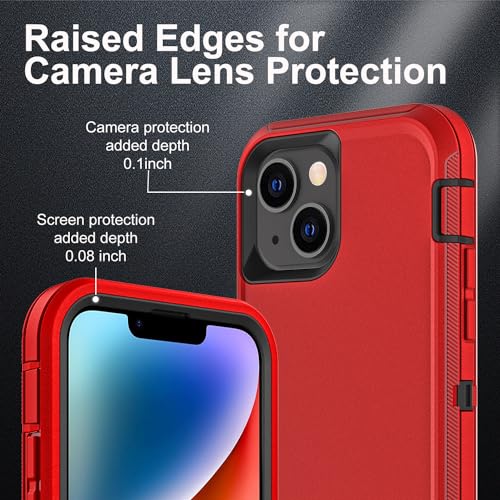 YKHJKLEC for iPhone 13/iPhone 14, Military Grade 3 in 1 Heavy Duty Shockproof/Drop Proof/Dust Proof Case with 2Pcs Tempered Glass Screen Protector (Red/Black) - color: Red/Black
