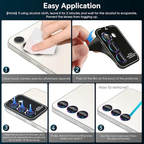 for Galaxy S24 FE Camera Lens Protector, Anti-Scratch HD Clarity 9H Tempered Glass with Aluminum Edging, Individual Lens Screen Protective Ring for Galaxy S24 FE 2024, 2 Set,Color
