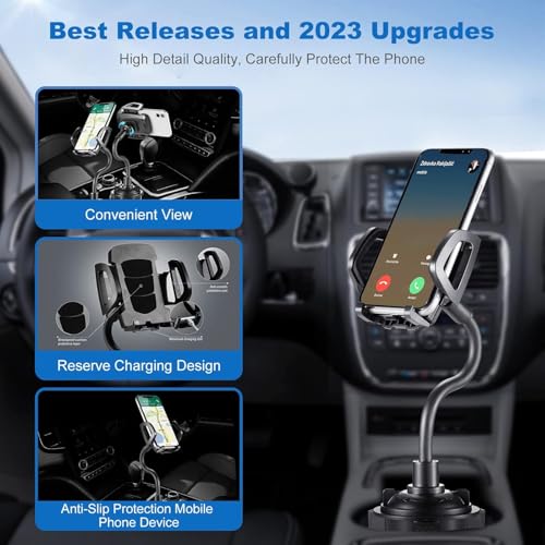 YUHENG Car Cup Holder Phone Mount, 360° Rotating Adjustable Gooseneck, Universal Cupholder Cell Phone Cradle for iPhone Samsung, Secure Fit, One-Touch Release - color: Blue