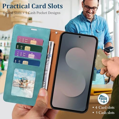 RFID Blocking for Samsung Galaxy S25 FE Case Wallet (Green) | 4 Card Slots, Soft PU Leather, TPU Inner Shell, Wrist Strap, Stand, Magnetic Folio Flip Cover, Shockproof Protective - color: Green